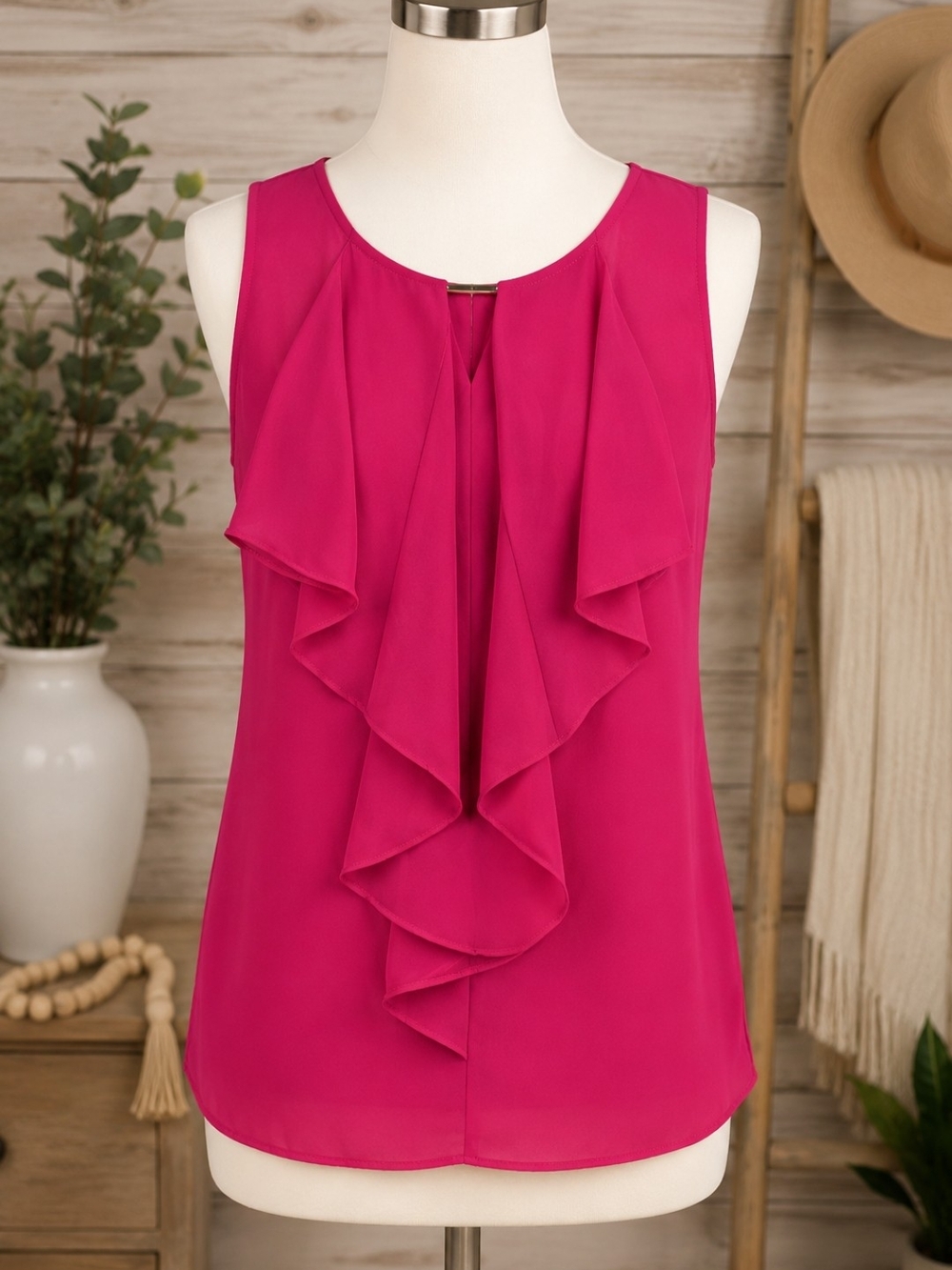 New York & Company Ruffle Front Sleeveless Camisole - Fuchsia